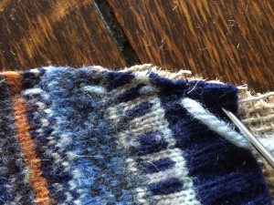 Running stitch to sew side seam on stocking