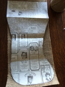 Newspaper pattern for burlap stocking