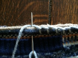 Blanket stitch at top of stocking