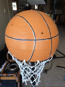 Hand-painted basketball lampshade with net attached