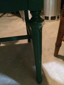Added wood filler to old kitchen chair leg before painting_7522