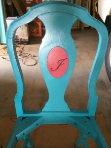Sprayed chair with stenciled initial makeover to desk chair_7613
