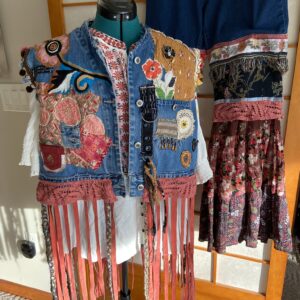 Fringed boho denim upcycled vest. Size Medium
