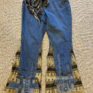 Upcycled Jeans with tasseled flared inserts One of a kind