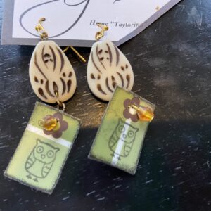 Handmade original dangle earrings owls and beads