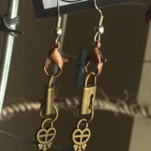 “Lock & Key” dangle earrings with silver tone ear wire