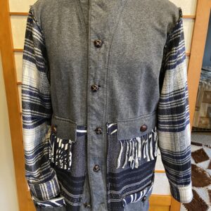 A one of kind, upcycled, reconstructed Jacket with shawl collar Size Medium