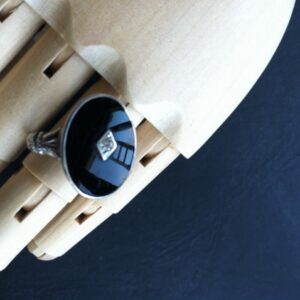 Vintage Sterling, onyx and diamond chip ring.Size 7