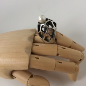 Sterling high dome ring with pearl.  Size 6