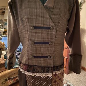 Upcycled Jacket in plaid with silk ties and sweater sleeves Women's Large