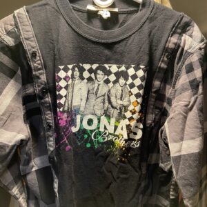 Upcycled 2008 Jonas Brother Tour T-shirt insert Flannel shirt Med. Women