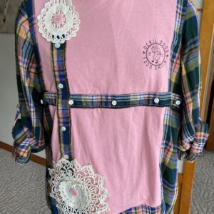 Upcycled Women's Flannel/Tshirt pullover  One of a Kind "Devil Dogs" NYC